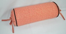 Corded Bolster Pillow made w Ralph Lauren Villa Camelia Fretwork Orange Fabric