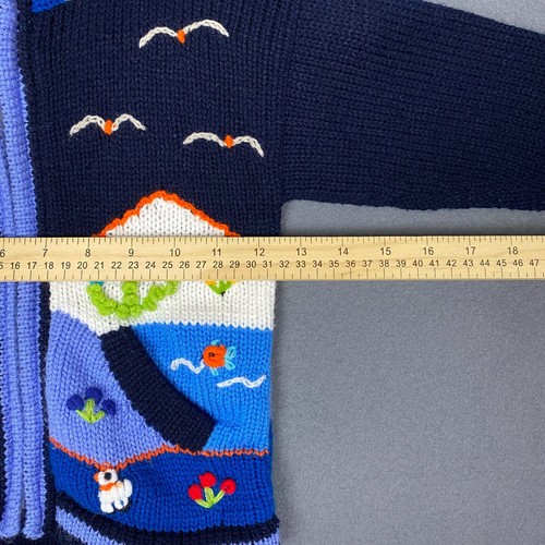 Incas Inc Sweater Hoodie Youth 6 Blue Animals Sun Birds Wool Peru Whimsical - Picture 13 of 15