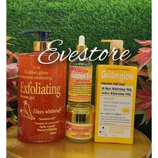 4 In 1 Set Golden Glow Body Milk 500ml Lotion  1000ml exfoliating shower Gel.