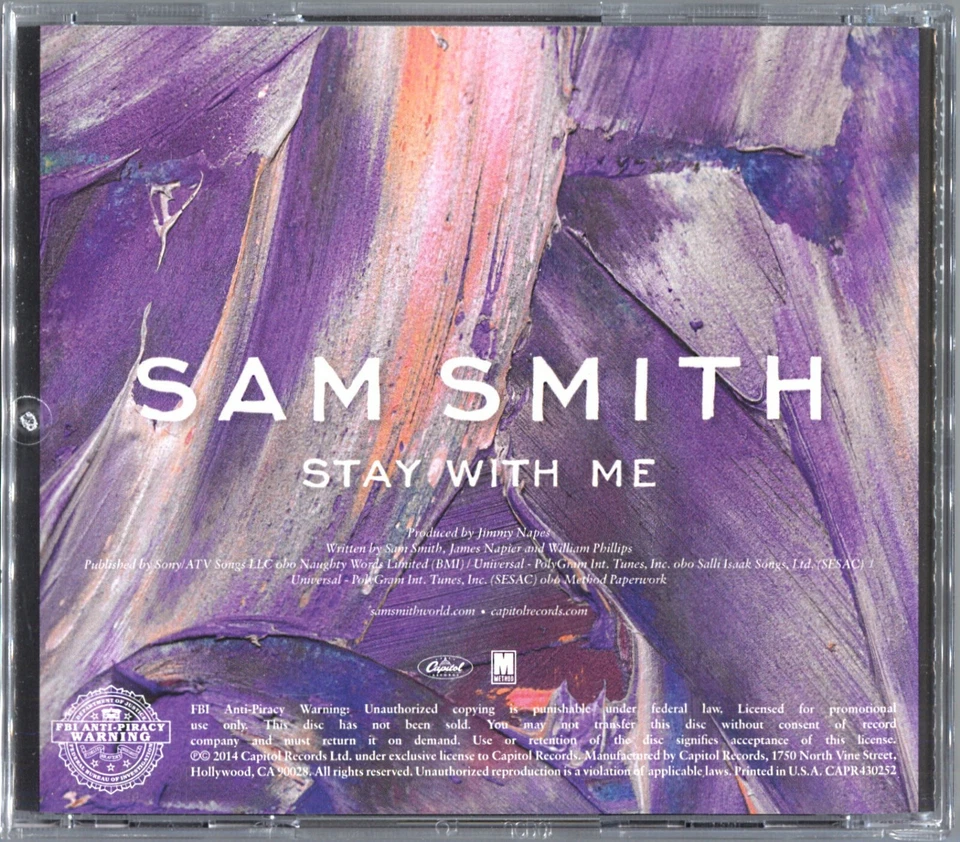 SAM SMITH Stay With Me (Radio Edit) PROMOTIONAL CD Single                   0130 Foto 4 de 4