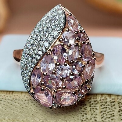 2,9 kt echter rosa Spinell Moissanit 18 kt Rotgold Sterlingsilber Ringgröße 8