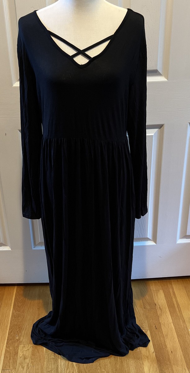 plain black long sleeve maxi dress Organic Cotton Long Sleeve Maxi Dress - Black