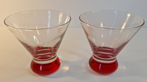 2 Crate and Barrel Dizzy Red Cocktail Martini Cosmopolitan Stemless Glasses