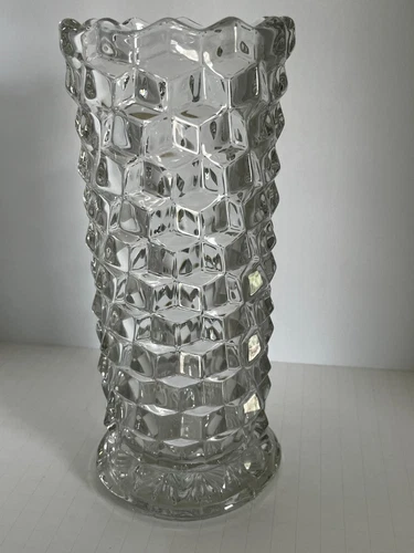 Vintage Fostoria American Pattern Cubed Large 10” Straight Cylinder Vase