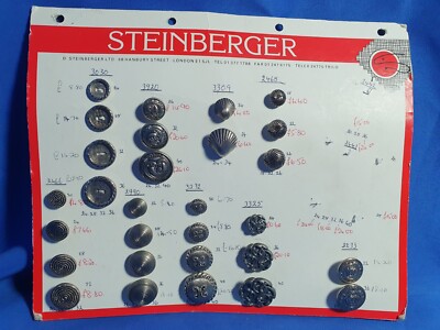 Vintage Steinberger Knopf Muster Lagerauswahl Verkäufer Kartenaufsteller