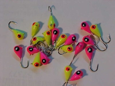 20 NEW TUNGSTEN D PINK  CHARTREUSE PANFISHING JIGS SIZE 12 HOOKS ICE FISHING 4MM