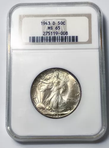 1943 D Walking Liberty Half Dollar NGC MS65 - Old Holder, Sharp Coin 🔥 Color
