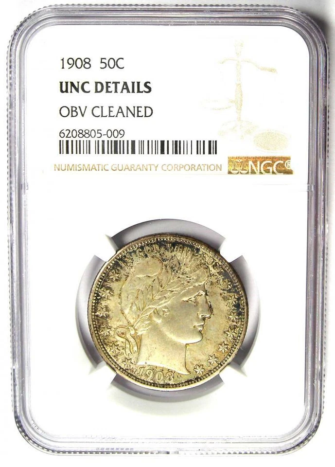 1908 Barber Half Dollar 50C - NGC Uncirculated Details (MS UNC) - Rare Coin! - Image 2 of 4