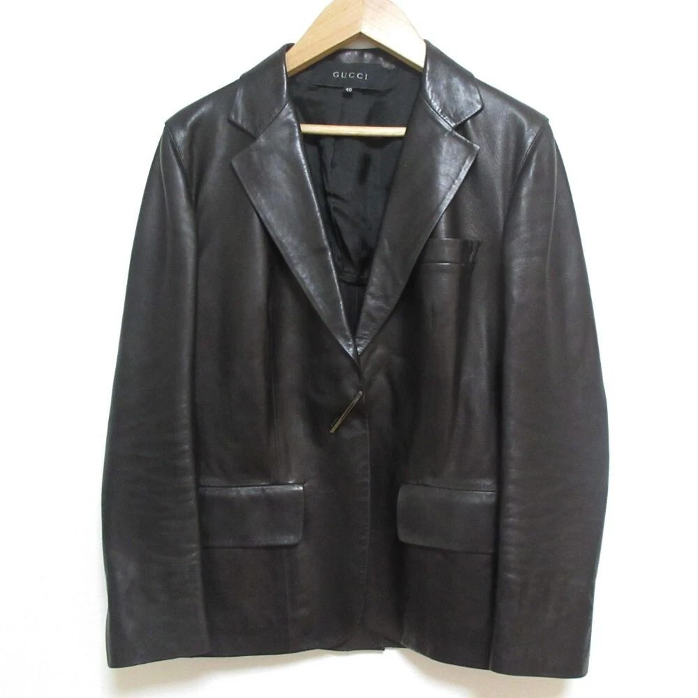 Autentica giacca sartoriale Gucci Tom Ford epoca pelle nera usata donna taglia 40