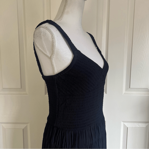 Abito midi La Ligne Mary Alice smocked tank jersey nero grande nuovo prezzo al pubblico $495 - Foto 7 di 11