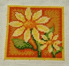 Finished Completed Cross Stitch Piece on Aida - Yellow Flower Orange Background