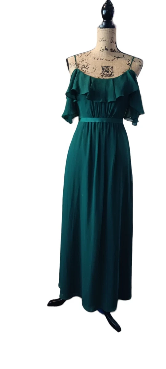 white christmas dresses Dark Green A-Line Chiffon Ruffled Long Bridesmaid Dress with Hollow Out main image 0