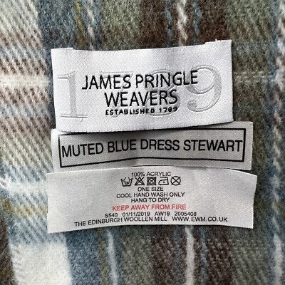 James Pringle Weavers Scarf Muted Blue Dress Stewart Tartan Plaid Acrylic  Fringe | eBay