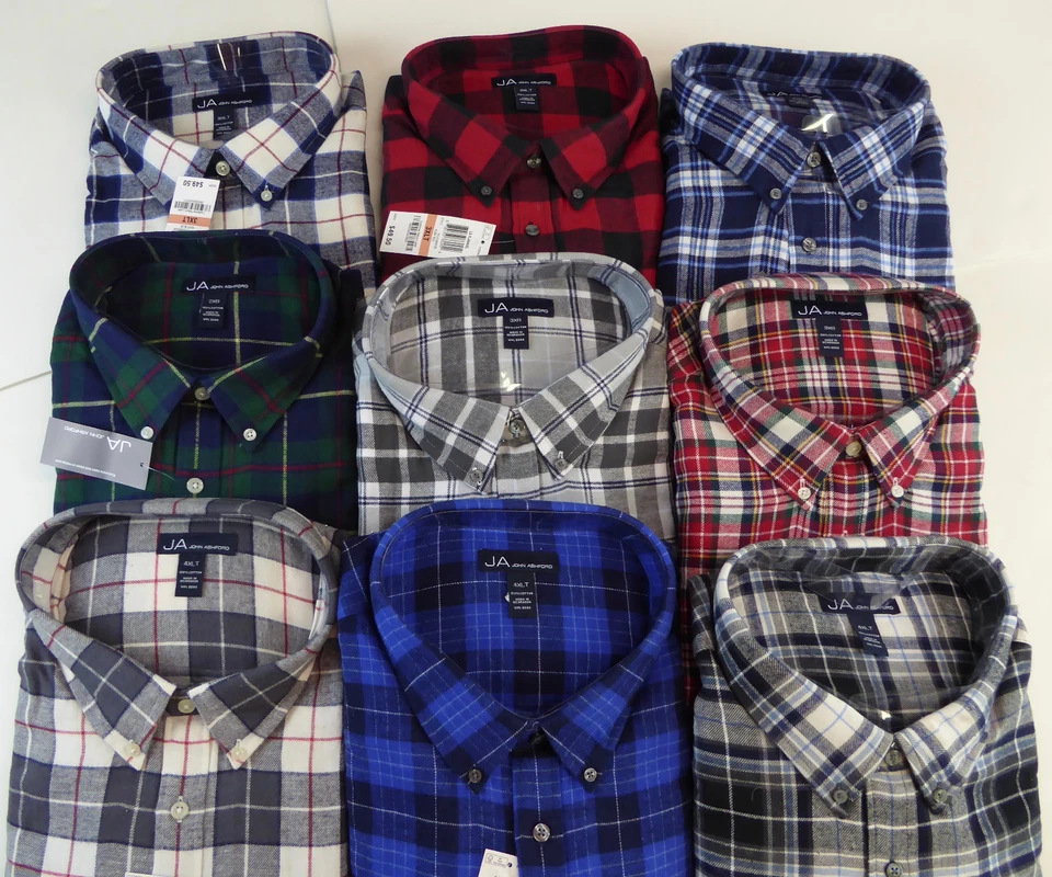 John Ashford длинным рукавом 100% хлопок клетку фланелевая рубашка w нагрудный карман 9 цветов - Изображение 2 из 3