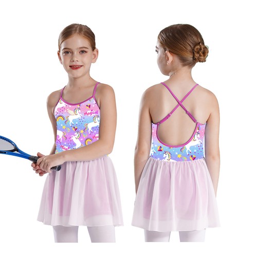 Kids Girls Tennis Golf Sports Dresses Printed Badminton Cheerleading Dress - Picture 3 of 5