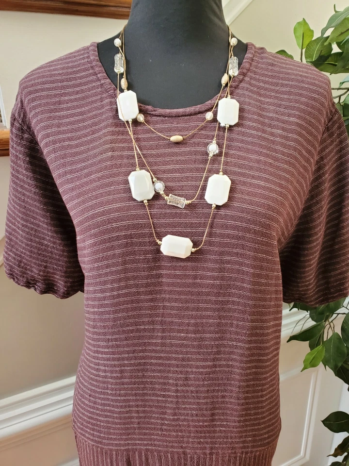 Maxi Vestido Largo Manga Corta Cuello Redondo Lino Granate Eileen Fisher Mujer Talla S Foto 2 de 4