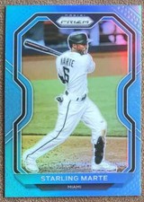2021 Panini Prizm Carolina Blue Tier II #123 Starling Marte Miami Marlins Card
