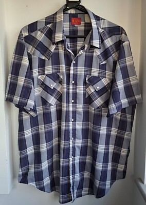 Vintage Ely Plains blau kariertes Western Cowboy Hemd Druckknöpfe 52''-132cm XL (127WR)