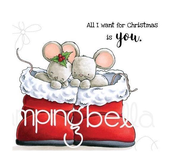Winter Christmas Mice in Boots Rubber Stamp Set with Free US Shipping