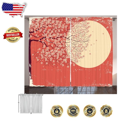 Machine Washable 108"x90" Satin Spring Curtains with Cherry Blossom Print