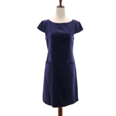 Eliza Navy Blue Cap Sleeve Short Shift Dress Womens