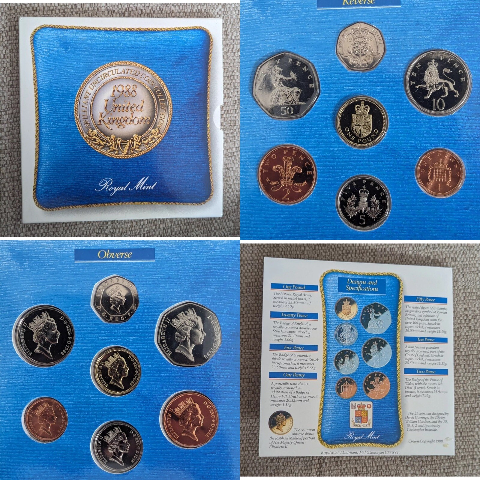 1988 The UK Royal Mint 7 Coin Set Collection Brilliant Uncirculated Sealed