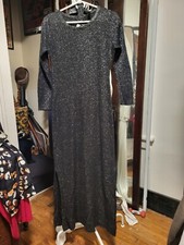 Vintage Fine Knits By Roger Black & Silver Thread Side Slits FL Sweater Dress M