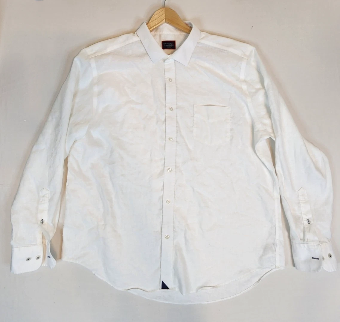 Untuckit Linen Long Sleeve Button Shirt Mens XXL White Vin Santo Beach Outdoors