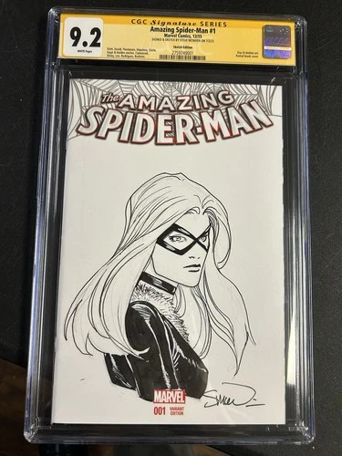 Steve McNiven Black Cat Original Art Sketch On Amazing Spiderman Blank 1 CGC 9.2