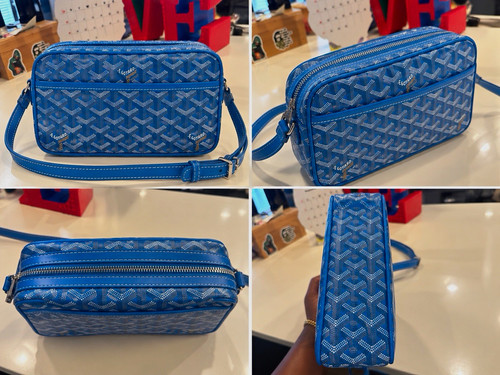 Goyard Blue Monogram Zip Crossbody Bag Adjustable Strap Silver Hardware