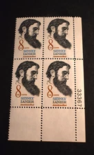 1972 US Stamps Scott #1446 - 8 Cent Plate Block - Sidney Lanier - MNH