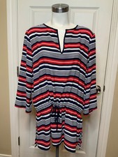 Michael Kors Red White Blue Striped Tunic Mini Dress, Size XL