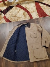 Vtg Eddie Bauer Poly Leather Collar Quilt Lined Full Zip Snap Coat Jacket Sz M