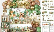 254Pcs Woodland Baby Shower Decorations, All-in-one Baby Boy Woodland Forest