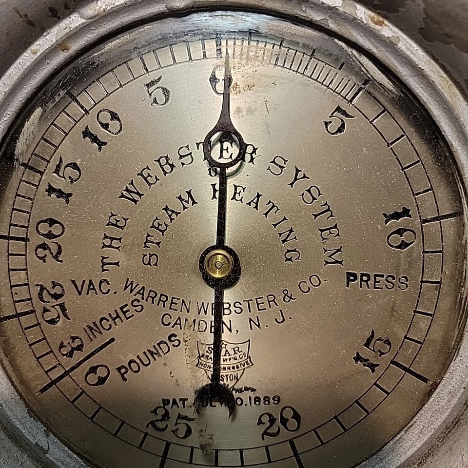 Antique 1889 Vintage Webster Star Brass Steam Pressure Gauge Steam Punk Art - Image 4 of 4