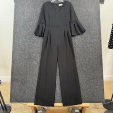 Eliza J Jumpsuit Women's 4P Black Crepe Lace Bell Sleeve V Neck Wide Leg Formal