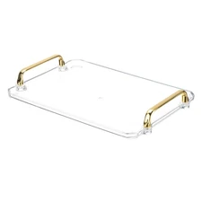 12 x 8.6 Inches Plastic Serving Tray with Handles, Decor Tray, Transparent