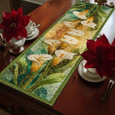 Calla Lily Flower Table Runner Purple Floral Dining Decor Garden Home Runner Gif
