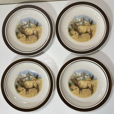 Set of 4 Cabela’s Bugling Elk Plates 8.5” Folkcraft Rustic Hunting Deer Wildlife