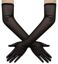 Women's Long Stretchy Mesh Tulle Sheer Gloves Costume Wedding Opera Black