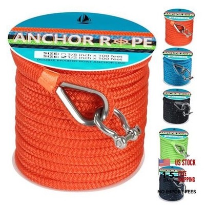 Anchor Rope 100 FT 1/2 in, Double Braided Anchor Line 1/2inch x 100ft Orange