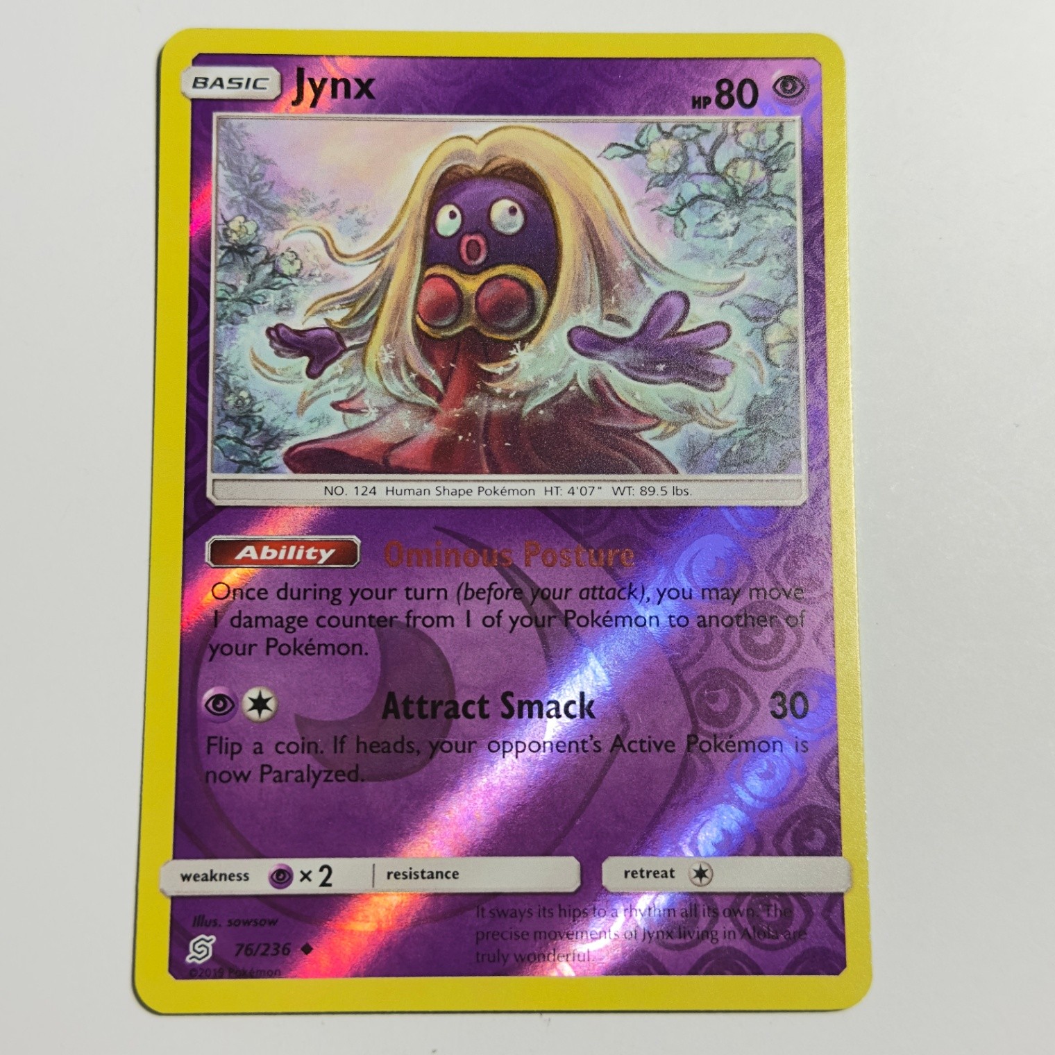 Jynx 76/236 Uncommon Reverse Holo Card SM - Unified Minds Pokemon TCG NM