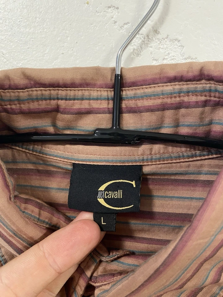 Рубашка мужская Just Cavalli в полоску на пуговицах бисероплетение размер: M - Изображение 3 из 4