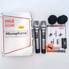 Pyle Wireless Microphone System UHF Design Battery Powered in Silver PDWMU214