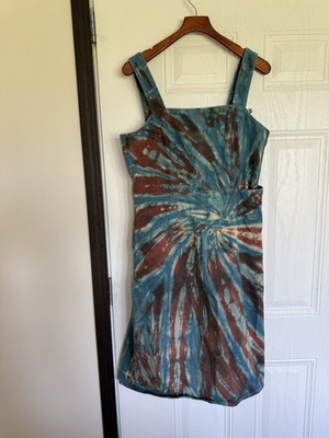 COS aqua blue brown tie dye sleeveless denim jean dress - 14 | eBay