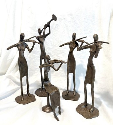 Brutalist Cast Metal Sculptures Bronze - String and Horn Quintet 5 Musicians