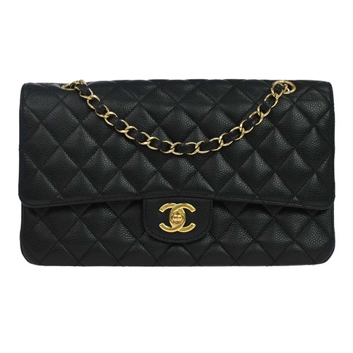Chanel Black Calfskin Medium Classic Double Flap Shoulder Bag 187856