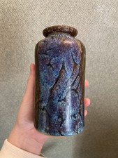 VINTAGE DIANA WORTHY Crich Pottery brown floral studio pottery vase 16cm