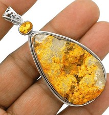Natural Indonesian Bumble Bee & Citrine 925 Sterling Silver Pendant @B4-6