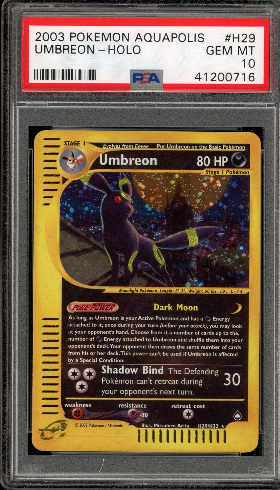 Pokemon Umbreon Aquapolis Holo Rare #H29 PSA 10 Gem Mint